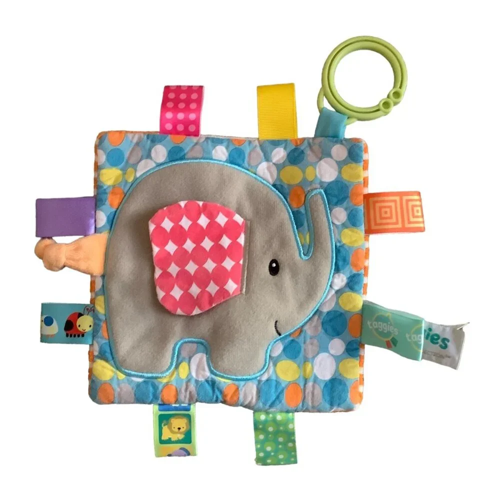 Mary Meyer Taggies Crinkle‎ Me Elephant Sensory Textured Squeaky Square Clip On